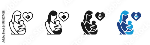 Postpartum icon set multiple style collection