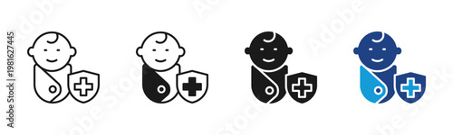 Baby Health icon set multiple style collection