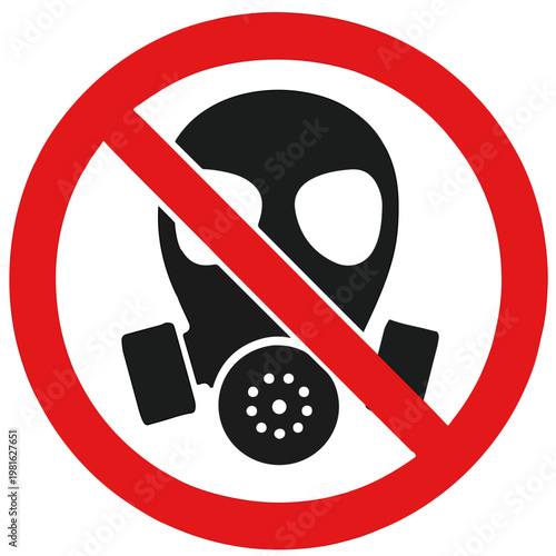 No gas mask sign prohibited gas mask red circle with line 1