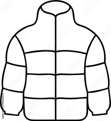 Sleek modern puffer jacket outline with high collar perfect for minimalist apparel design