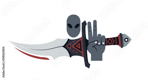 Alien creature holding sword peace sign.