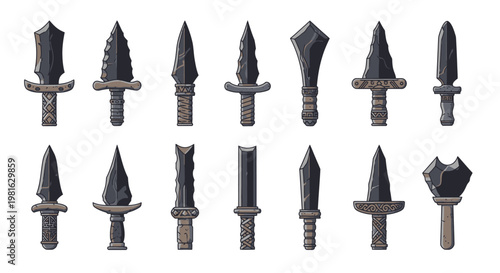 Collection of medieval arrow heads.