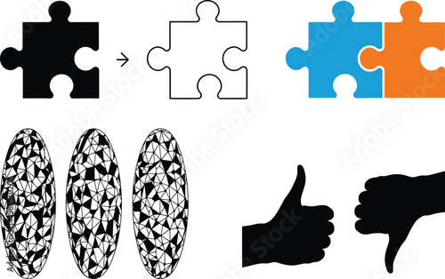 Puzzle pieces and symbolic silhouettes a visual exploration of connection and opinion