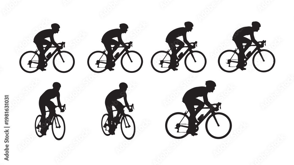 Obraz premium Vector graphic illustration of cyclists in motion with bicycles