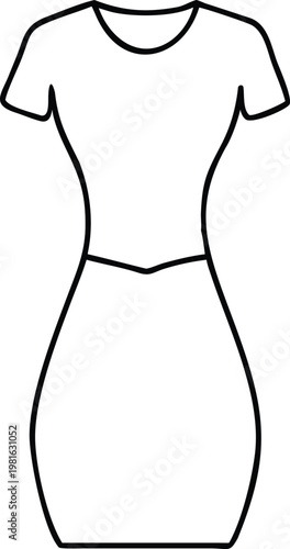 Sleek sheath short sleeve dress outline ideal for fashion design templates and stylish apparel concepts