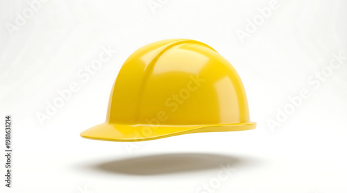 Yellow hard hat floating against a white background, safety icon