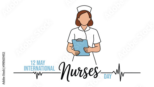 International Nurses Day vector illustration with female nurse character clipboard and heartbeat line healthcare appreciation design