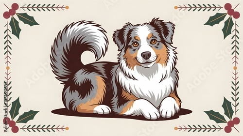 Australian Shepherd Dog Hug Symbol Vector Illustration, Cute Pet Holiday Theme Design