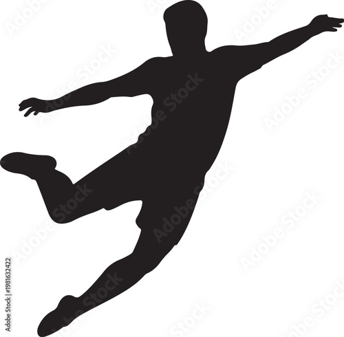 Silhouette of soccer player kicking ball, dynamic action, athletic movement on checkered background