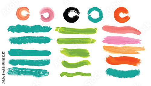 Colorful makeup brush strokes, vibrant cosmetic swatches, beauty product samples, vector illustration