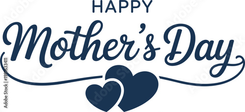 Happy Mothers Day typography lettering illustration with heart shapes and decorative swirls isolated vector design