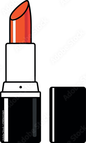 Red lipstick vector illustration, classic makeup cosmetic icon, beauty product graphic element