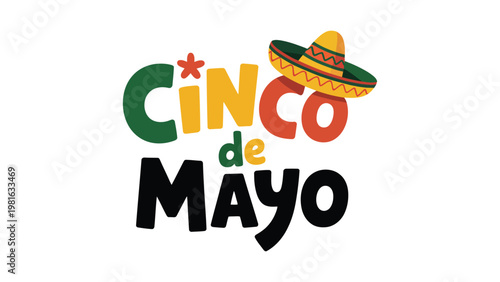 Cinco De Mayo playful typography design with sombrero hat festive mexican celebration cartoon style vector illustration isolated