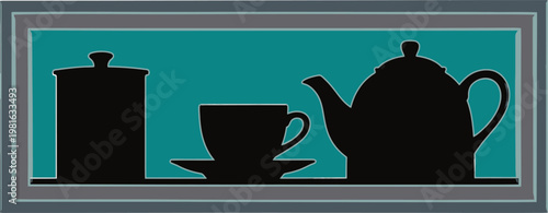 Teal Silhouette Tea Set with Teapot, Cup and Sugar Jar