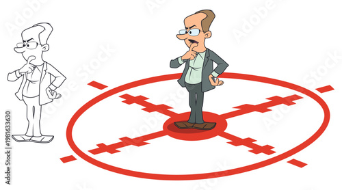 Confused man standing in target.