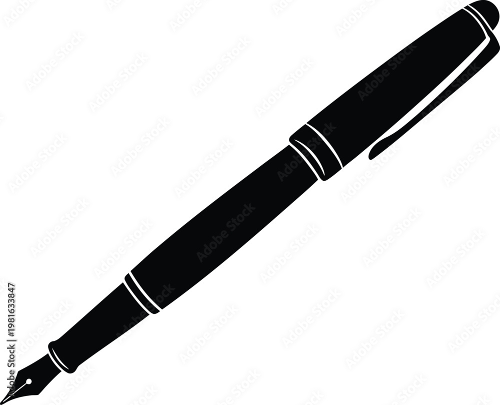 Naklejka premium Black Fountain Pen on White Background