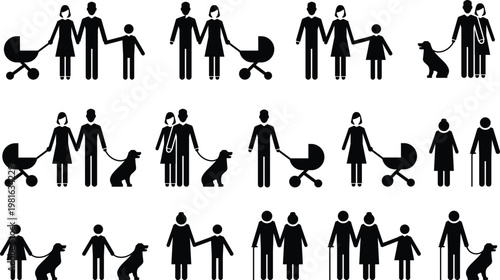 family groups, individuals, parents, children, and pets.