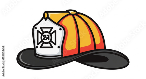 Cartoon Firefighter Helmet with Shield and Number 23.