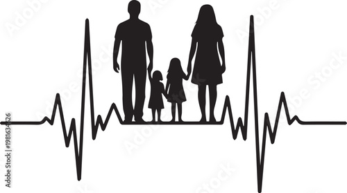 Family heartbeat vector illustration, family love vector illustration, family life vector illustration, parents and children.