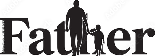 Father and son silhouette illustration, father's day concept, loving dad and child, family bond vector graphic.