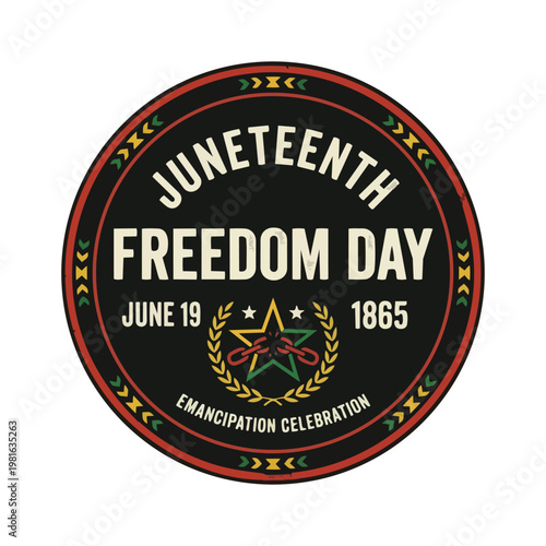 Juneteenth Freedom Day design depicting an emancipation celebration with historical details