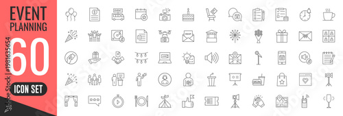 Event planning thin line icons set. Event organization symbols. Vector