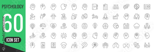 Psychology thin line icons set. Mental health symbols. Vector
