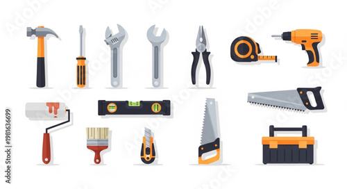 Assortment of Hand Tools for Home Improvement and Construction.