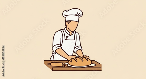 Baker kneading dough, preparing bread with skill and dedication.