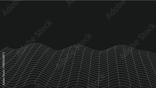 Abstract dark background with a luminous grid pattern that appears to undulate like waves or topographic lines