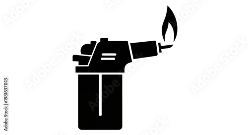 Black and White Illustration of a Butane Torch with Flame.