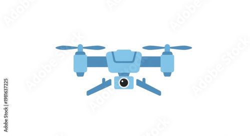 Blue Drone with Camera and Landing Gear Illustration.