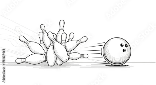 Bowling Strike - Ball Hitting Pins in a Dynamic Sketch.