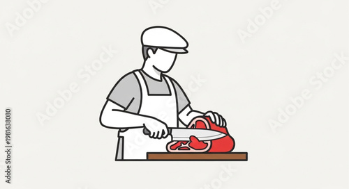 Butcher expertly slicing meat with precision and care.