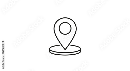 Simple black line art map location pin icon placed on a circular base representing a specific destination or point of interest.