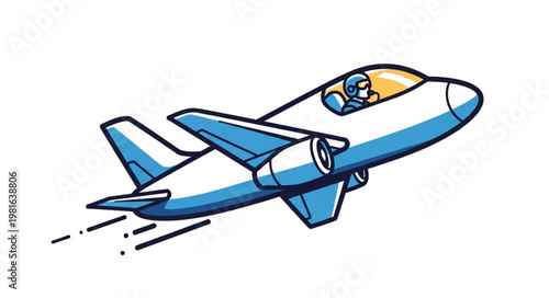Cartoon Airplane Soaring Through the Sky with Pilot.