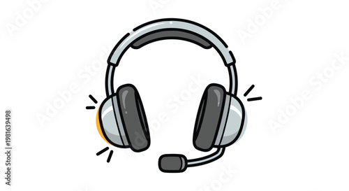 Modern headset with a microphone icon in line art represents customer support, online gaming, and telecommunication services.