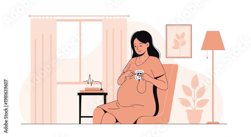 Pregnant Woman Monitoring Fetal Heartbeat with Doppler at Home
