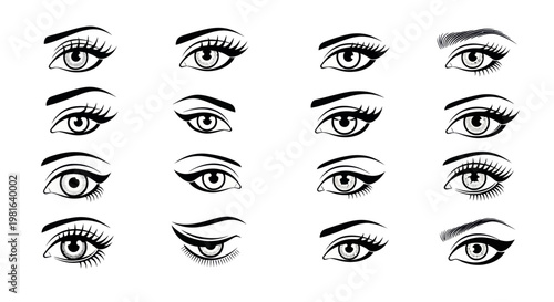 Collection of Diverse Eye Makeup Styles and Eyeliner Designs