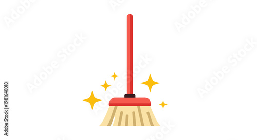 Broom Cleaning Sparkle Icon - Housekeeping and Sanitation Concept