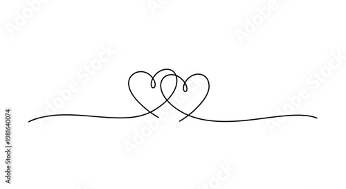 Continuous Line Art Two Hearts Connected Symbolizing Love and Unity