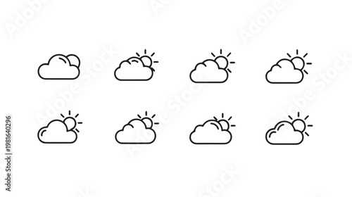 Cloud and Sun Icons for Weather Forecasts and Meteorology Minimalist Line Art