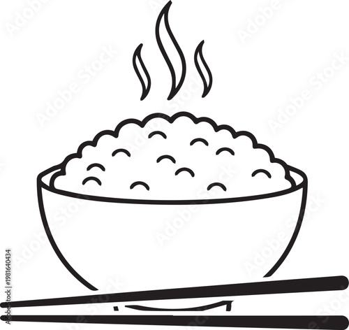 A bowl of rice with chopsticks isolated on transparent background, Vector, illustration