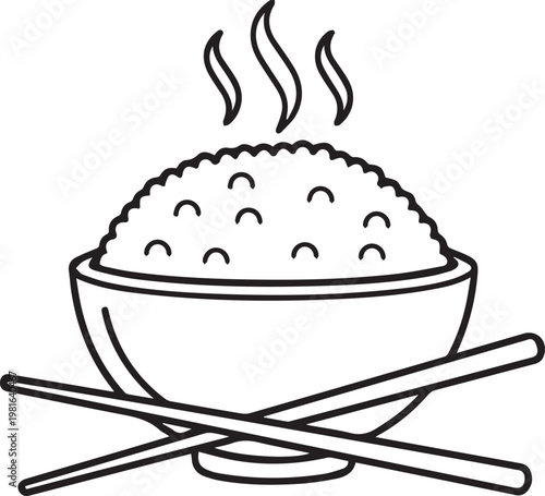 A bowl of steaming rice with chopsticks isolated on transparent background, Vector, illustration