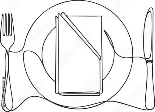 A table setting with a plate napkin and utensils isolated on transparent background, Vector, illustration