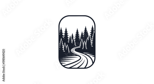 Scenic Forest Road Landscape - Winding Path Through Evergreen Trees