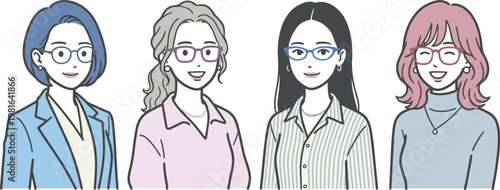 女性ビジネスパーソン上半身セット（人物イラスト・表情バリエーション・シンプル）