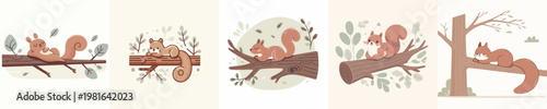 Vector of a cute squirrel relaxing in a tree