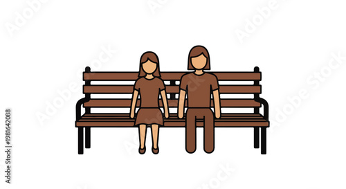 A simple vector illustration of a girl and a woman sitting together on a bench
