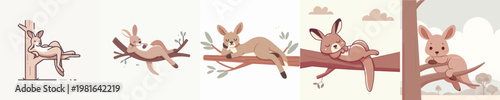 cute kangaroo vector relaxing in a tree